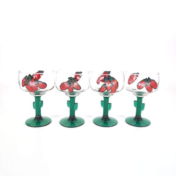 Libbey Cactus Hand Painted Signed 16 oz Margarita Cocktail Glass - Set of 4 -GUC - Picture 1 of 15